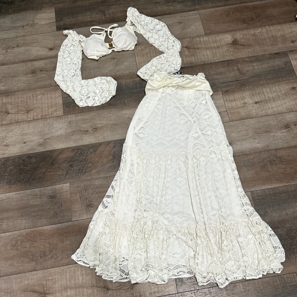 PATBO crochet top and skirt set in ivory - Picture 2 of 8